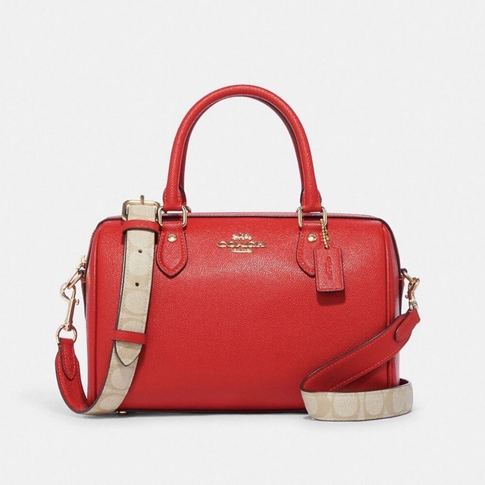 Coach Rowan Satchel Bag Purse Red Leather Crossbody CH322 + Swagger Chain Charms - Picture 2 of 16